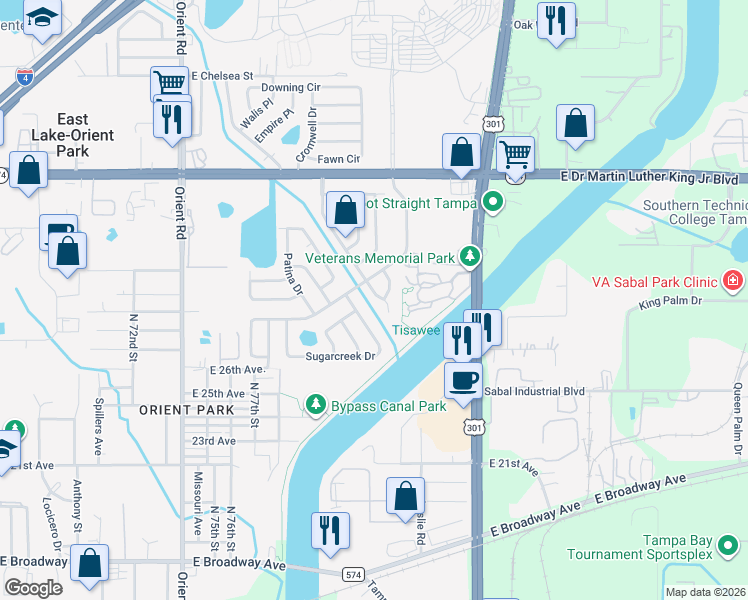 map of restaurants, bars, coffee shops, grocery stores, and more near 3510 Beechwood Boulevard in Tampa