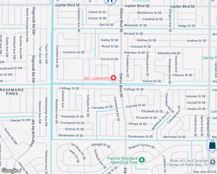 map of restaurants, bars, coffee shops, grocery stores, and more near 355 Collings Street Southeast in Palm Bay