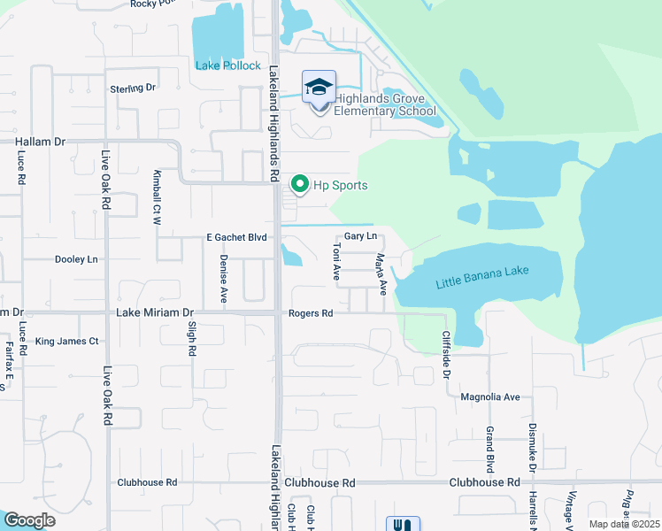 map of restaurants, bars, coffee shops, grocery stores, and more near 4835 Toni Avenue in Lakeland