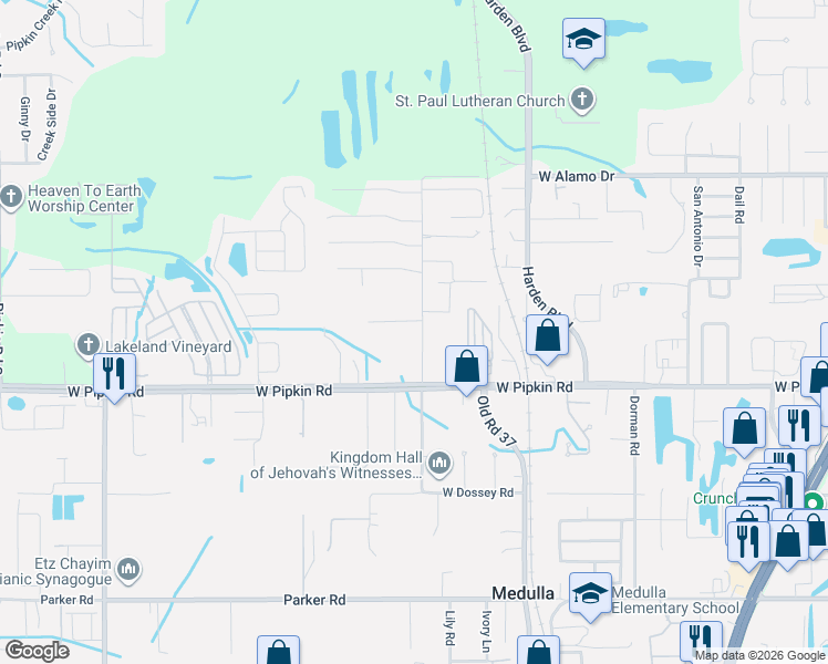 map of restaurants, bars, coffee shops, grocery stores, and more near 4909 South Dossey Road in Lakeland