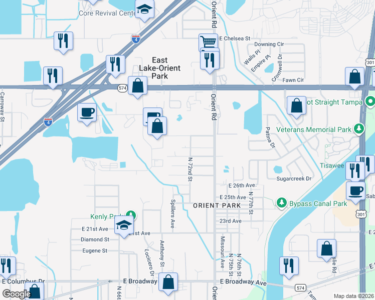 map of restaurants, bars, coffee shops, grocery stores, and more near 6928 East 29th Avenue in Tampa