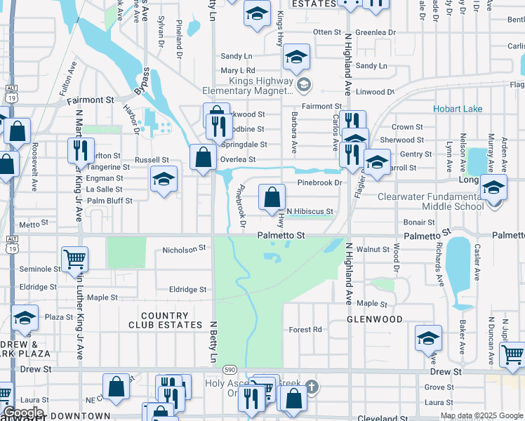 map of restaurants, bars, coffee shops, grocery stores, and more near 1364 Hibiscus Street in Clearwater