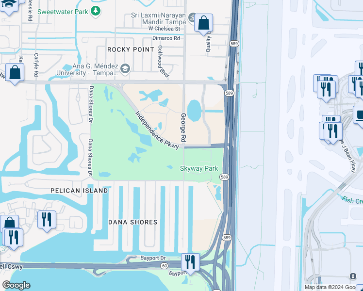 map of restaurants, bars, coffee shops, grocery stores, and more near 4095 George Road in Tampa