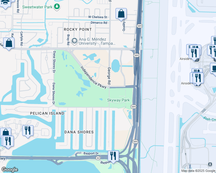 map of restaurants, bars, coffee shops, grocery stores, and more near 4095 George Road in Tampa