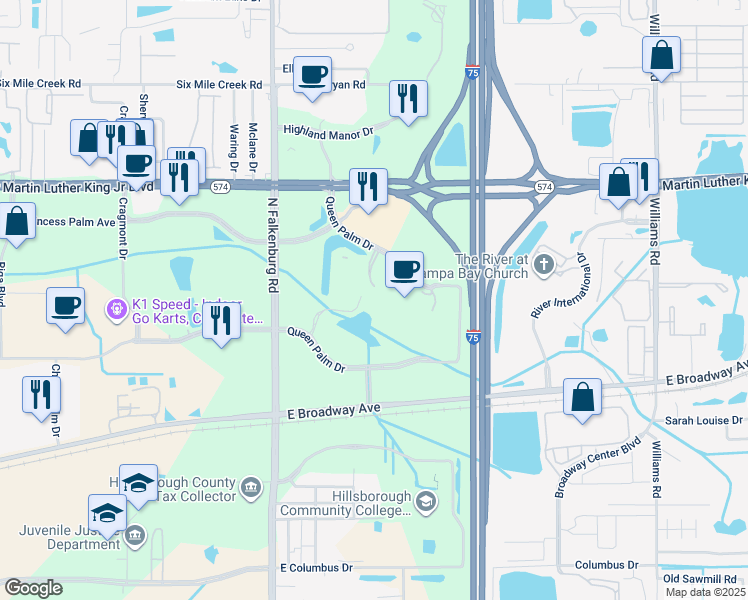 map of restaurants, bars, coffee shops, grocery stores, and more near 3800 Citibank Center in Tampa