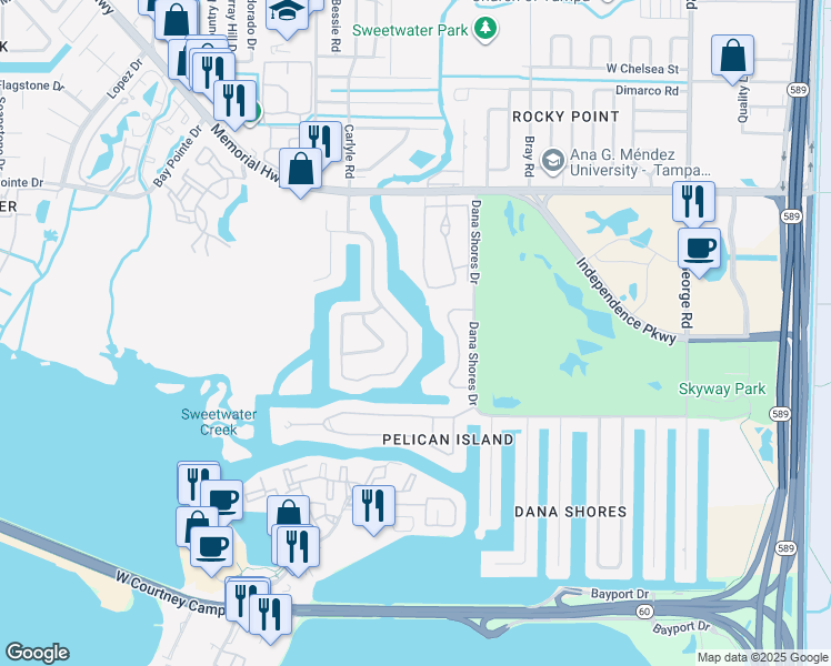 map of restaurants, bars, coffee shops, grocery stores, and more near 4156 Saltwater Boulevard in Tampa
