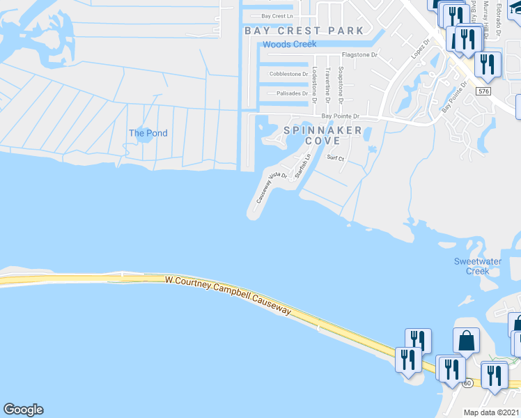map of restaurants, bars, coffee shops, grocery stores, and more near 4101 Causeway Vista Drive in Tampa