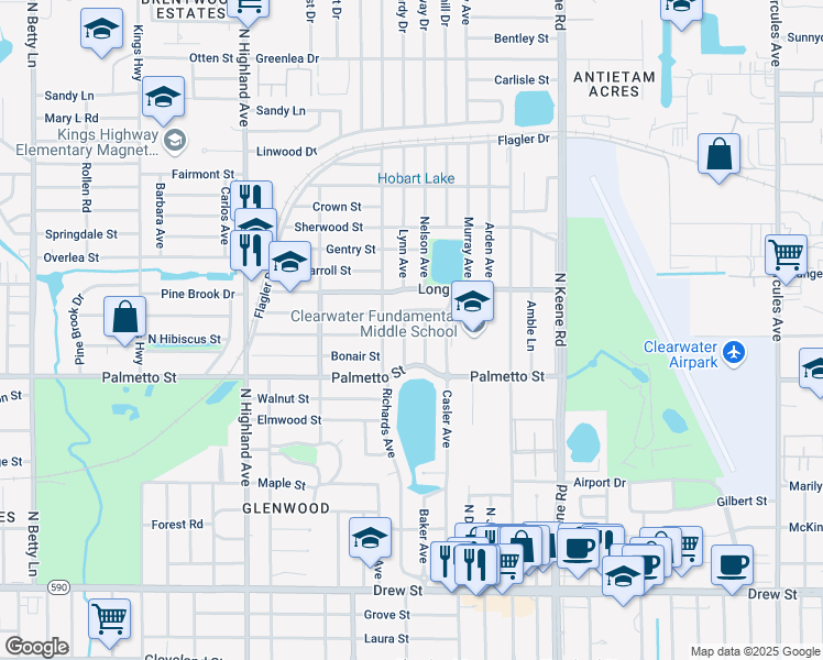 map of restaurants, bars, coffee shops, grocery stores, and more near 1102 Macrae Avenue in Clearwater