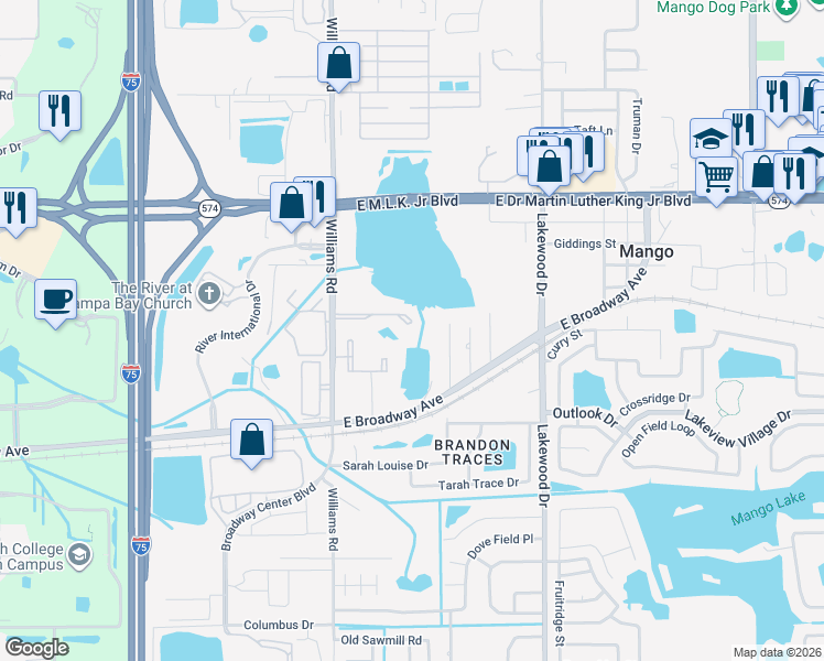 map of restaurants, bars, coffee shops, grocery stores, and more near 11045 Black Swan Court in Seffner