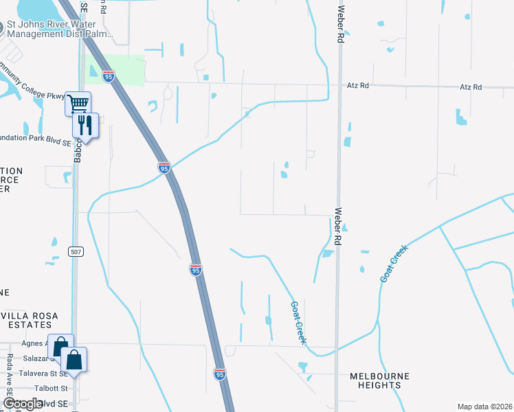 map of restaurants, bars, coffee shops, grocery stores, and more near 550 Old Mission Road in Malabar