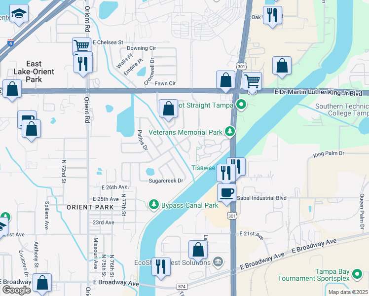 map of restaurants, bars, coffee shops, grocery stores, and more near 3513 Beechwood Boulevard in Tampa
