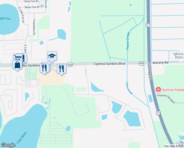map of restaurants, bars, coffee shops, grocery stores, and more near 8198 Cypress Gardens Boulevard in Winter Haven