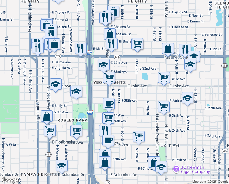 map of restaurants, bars, coffee shops, grocery stores, and more near 3506 North 9th Street in Tampa