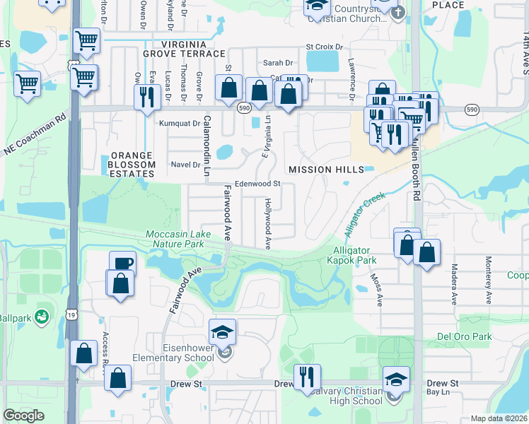 map of restaurants, bars, coffee shops, grocery stores, and more near 2878 Lemonwood Street in Clearwater