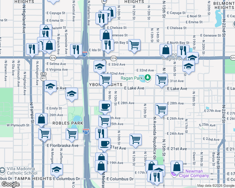 map of restaurants, bars, coffee shops, grocery stores, and more near 3508 Cone Court in Tampa