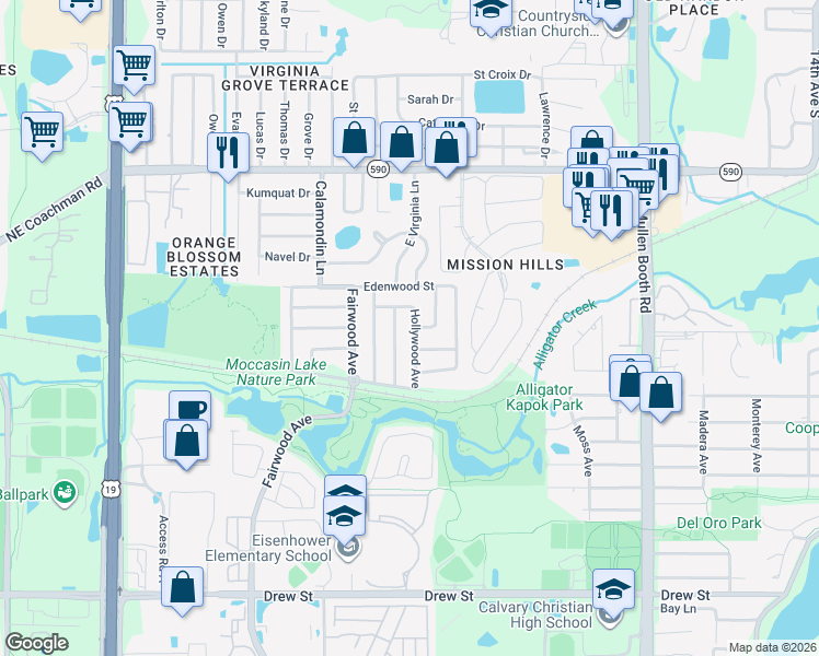 map of restaurants, bars, coffee shops, grocery stores, and more near 2878 Lemonwood Street in Clearwater