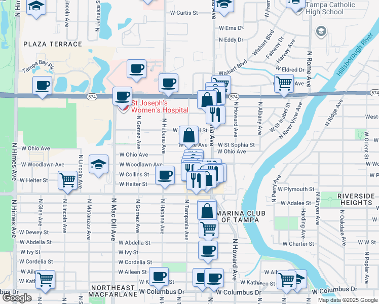 map of restaurants, bars, coffee shops, grocery stores, and more near 4150 North Armenia Avenue in Tampa