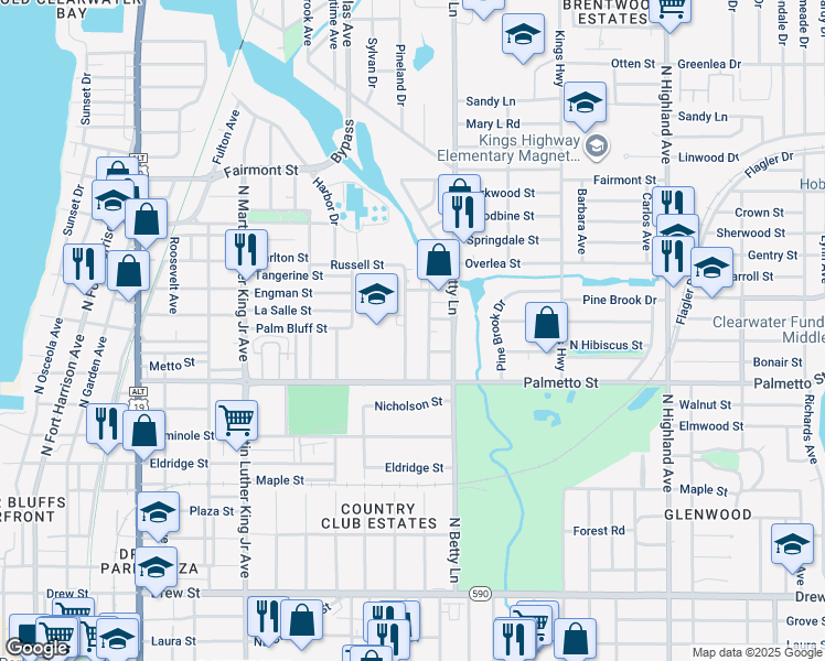 map of restaurants, bars, coffee shops, grocery stores, and more near 1020 Fairburn Avenue in Clearwater