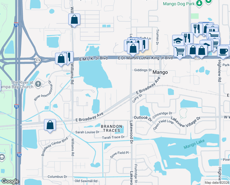 map of restaurants, bars, coffee shops, grocery stores, and more near 2320 Hibiscus Avenue in Seffner
