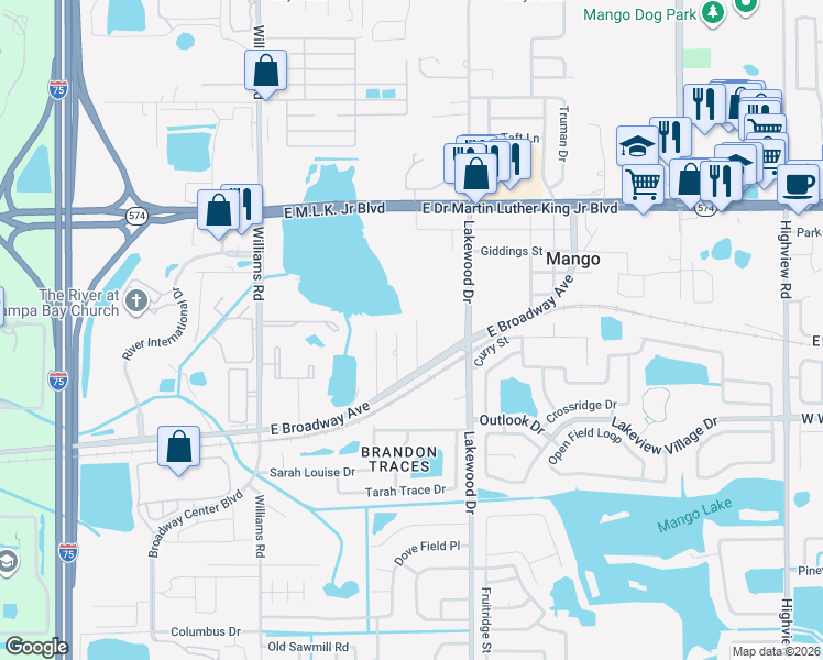 map of restaurants, bars, coffee shops, grocery stores, and more near 2318 Hibiscus Avenue in Seffner