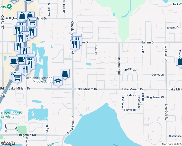 map of restaurants, bars, coffee shops, grocery stores, and more near 1116 East Devonshire Lane in Lakeland