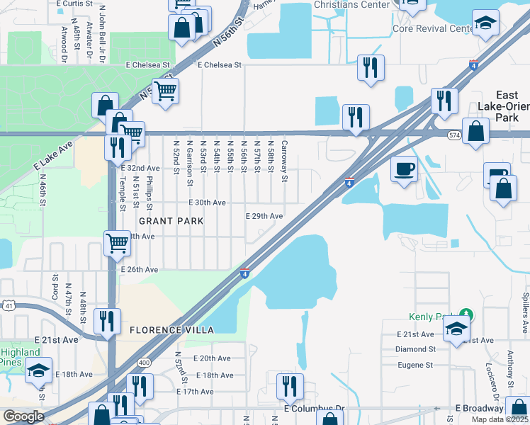 map of restaurants, bars, coffee shops, grocery stores, and more near 5802A East 30th Avenue in Tampa