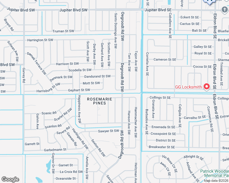 map of restaurants, bars, coffee shops, grocery stores, and more near 226 Hart Street Southwest in Palm Bay