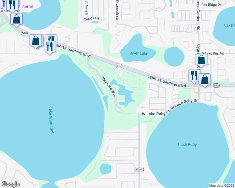 map of restaurants, bars, coffee shops, grocery stores, and more near 1811 Garden Lake Drive in Winter Haven
