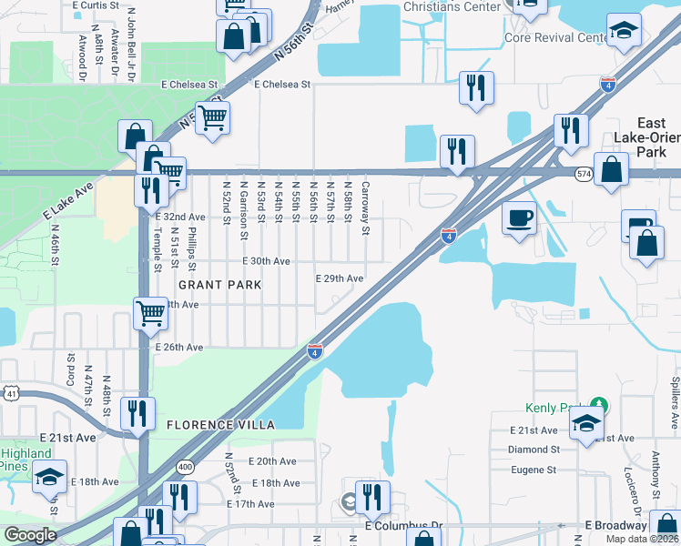 map of restaurants, bars, coffee shops, grocery stores, and more near 5802A East 30th Avenue in Tampa