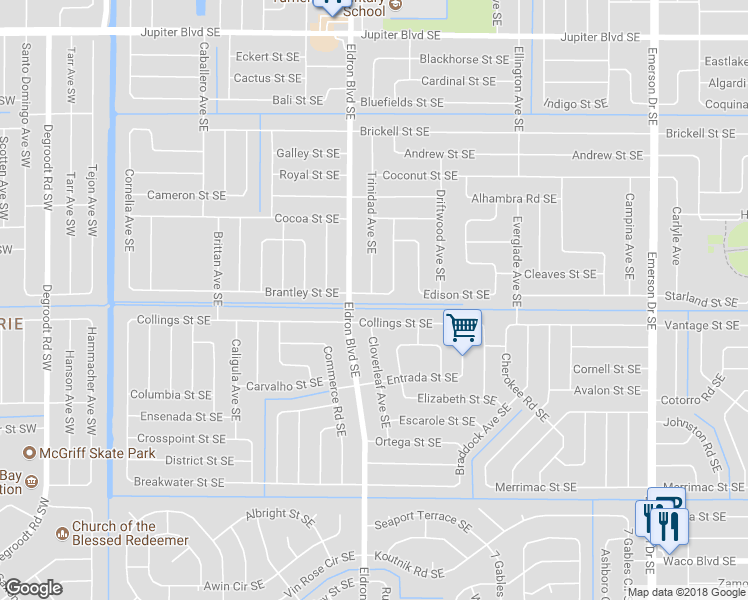 map of restaurants, bars, coffee shops, grocery stores, and more near 460 Brantley Street in Palm Bay