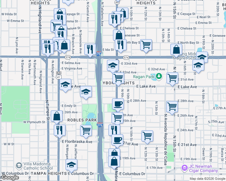 map of restaurants, bars, coffee shops, grocery stores, and more near 816 East Baker Street in Tampa