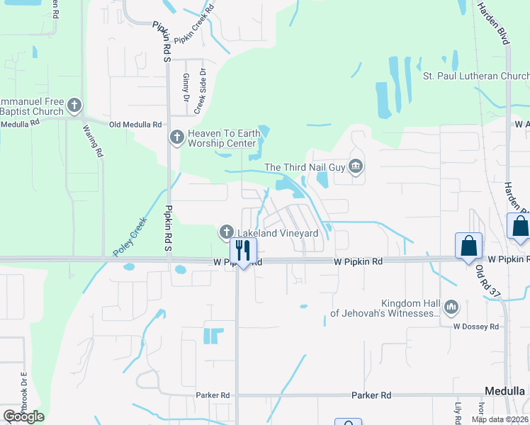 map of restaurants, bars, coffee shops, grocery stores, and more near 4855 Squire Hollow Drive in Lakeland