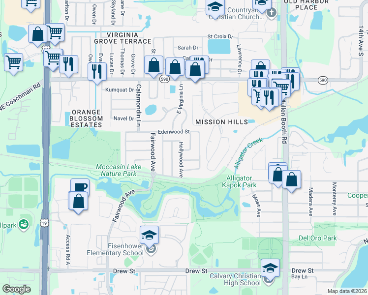 map of restaurants, bars, coffee shops, grocery stores, and more near 1201 Hollywood Avenue in Clearwater