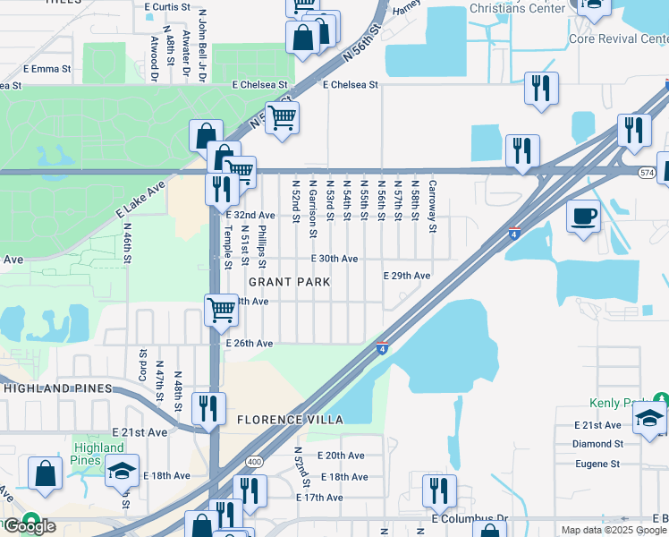 map of restaurants, bars, coffee shops, grocery stores, and more near 3701 North Garrison Street in Tampa