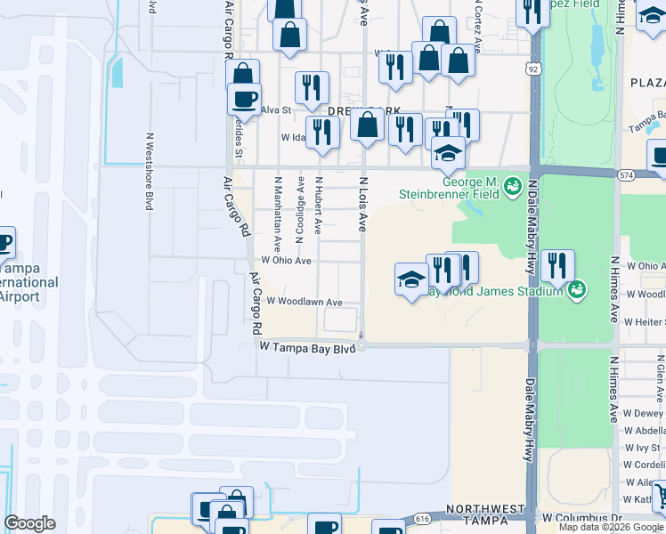 map of restaurants, bars, coffee shops, grocery stores, and more near 4215 West Ohio Avenue in Tampa