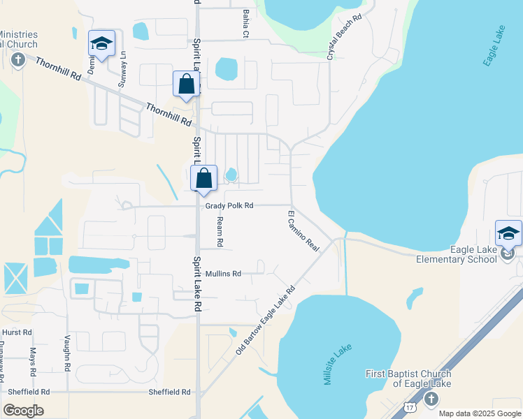 map of restaurants, bars, coffee shops, grocery stores, and more near 114 Grady Polk Road in Winter Haven