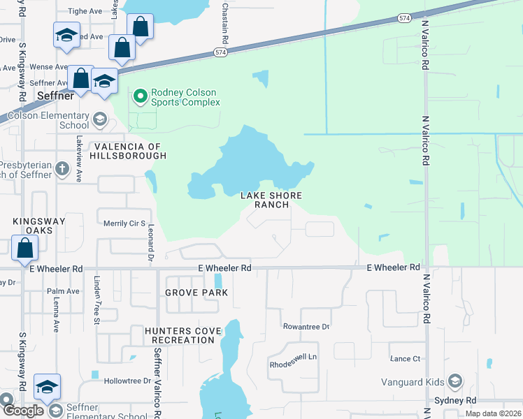 map of restaurants, bars, coffee shops, grocery stores, and more near 1431 Lake Shore Ranch Drive in Seffner