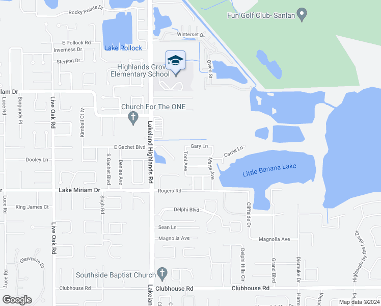 map of restaurants, bars, coffee shops, grocery stores, and more near 2806 Christie Lane in Lakeland