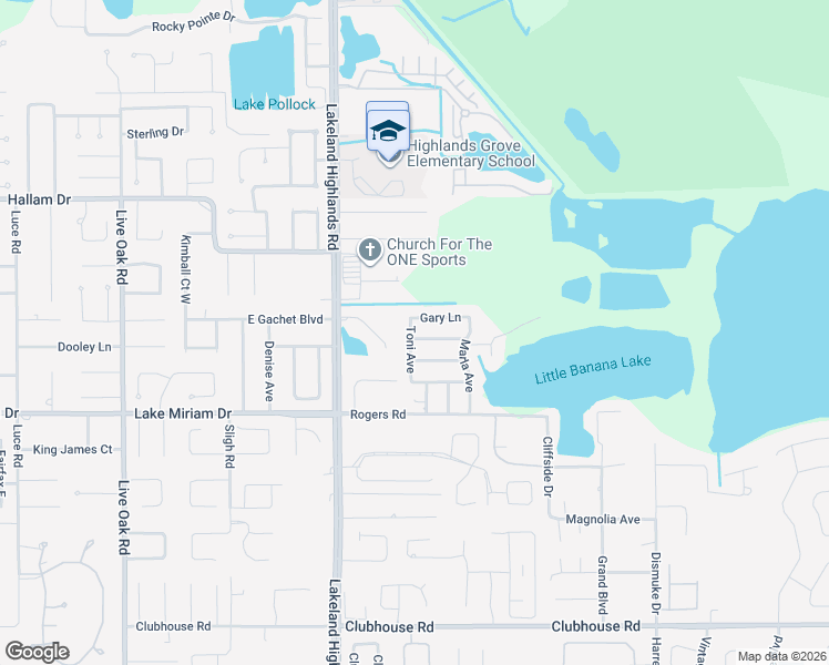map of restaurants, bars, coffee shops, grocery stores, and more near 2802 Toni Avenue in Lakeland