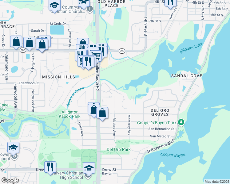map of restaurants, bars, coffee shops, grocery stores, and more near 1327 McMullen Booth Road in Clearwater