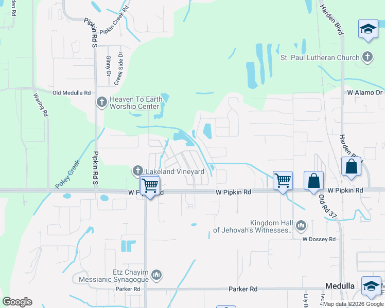 map of restaurants, bars, coffee shops, grocery stores, and more near 1503 Colonnades Circle North in Lakeland