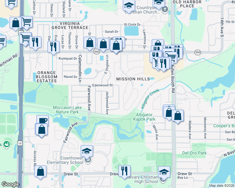 map of restaurants, bars, coffee shops, grocery stores, and more near 1208 Melonwood Avenue in Clearwater