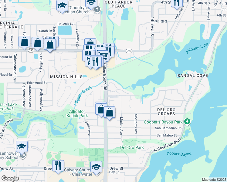 map of restaurants, bars, coffee shops, grocery stores, and more near 1301 McMullen Booth Road in Clearwater
