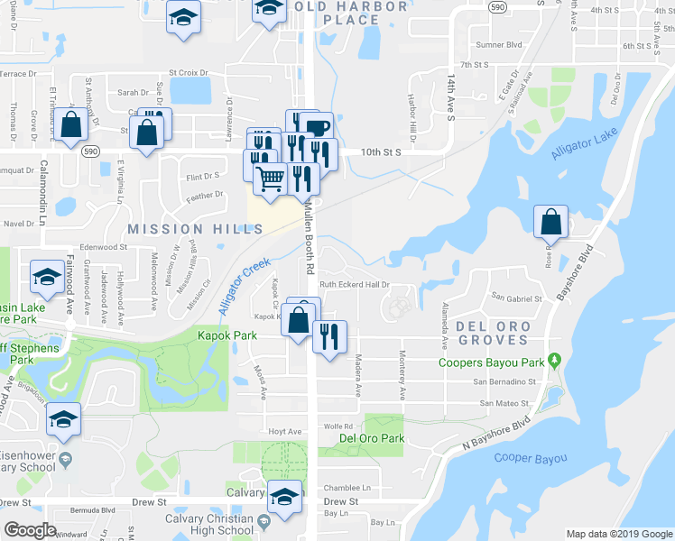map of restaurants, bars, coffee shops, grocery stores, and more near 1327 McMullen Booth Road in Clearwater
