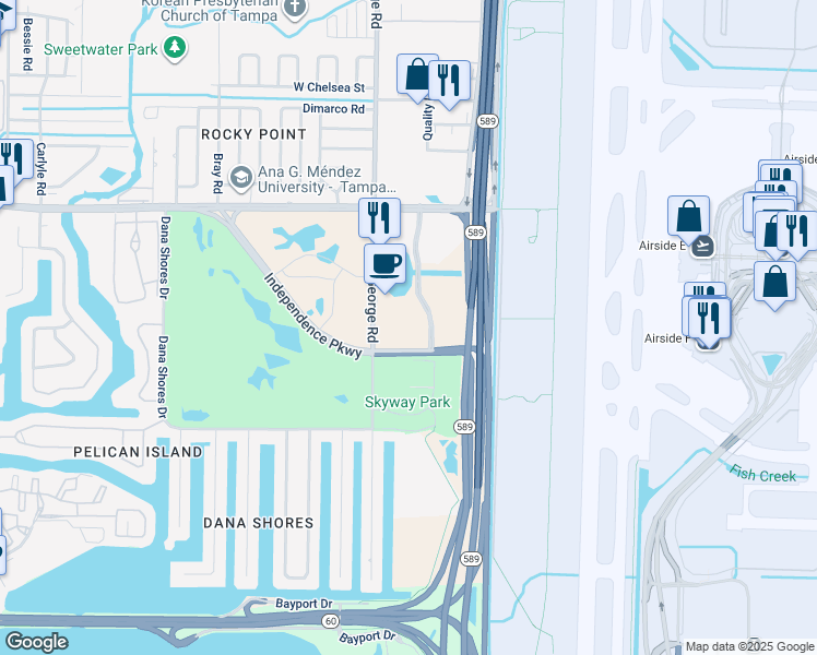 map of restaurants, bars, coffee shops, grocery stores, and more near 4095 George Road in Tampa