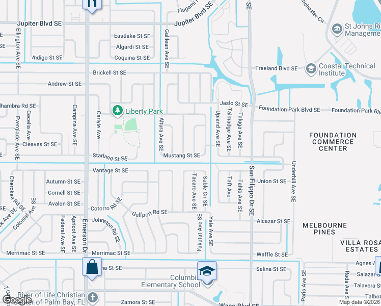 map of restaurants, bars, coffee shops, grocery stores, and more near 883 Charcoal Avenue Southeast in Palm Bay
