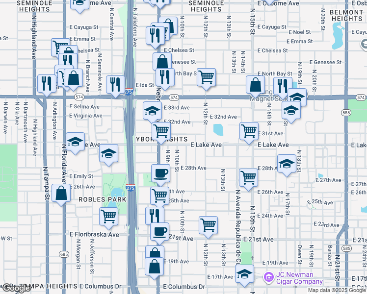 map of restaurants, bars, coffee shops, grocery stores, and more near 1006 East Lake Avenue in Tampa