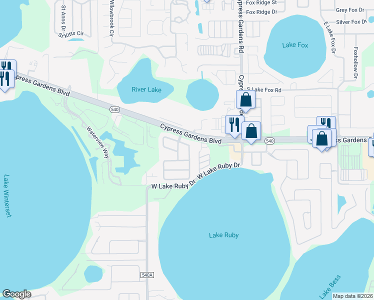 map of restaurants, bars, coffee shops, grocery stores, and more near 814 Reflections Loop East in Winter Haven