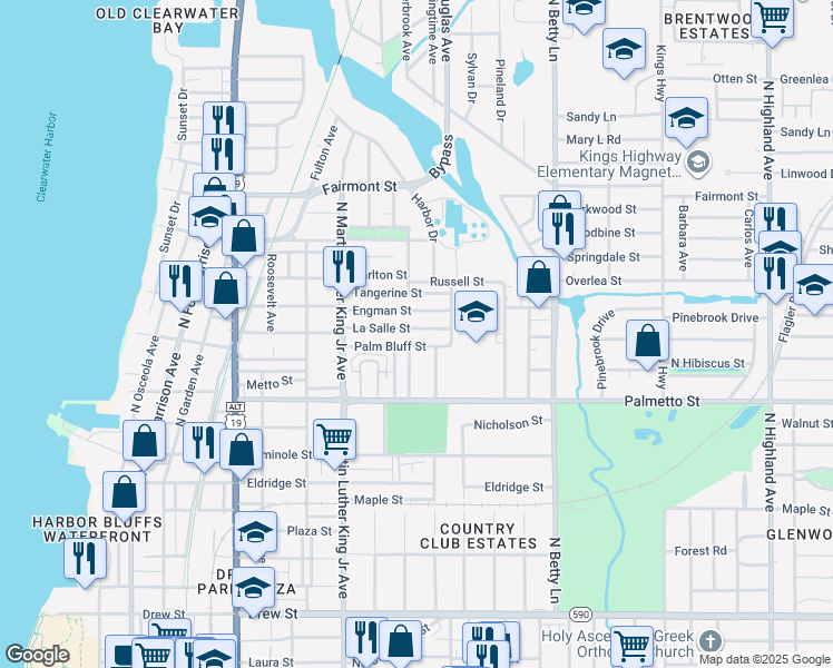 map of restaurants, bars, coffee shops, grocery stores, and more near 1136 La Salle Street in Clearwater