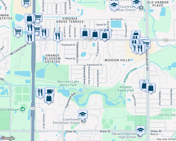 map of restaurants, bars, coffee shops, grocery stores, and more near 2816 Candlewood Street in Clearwater